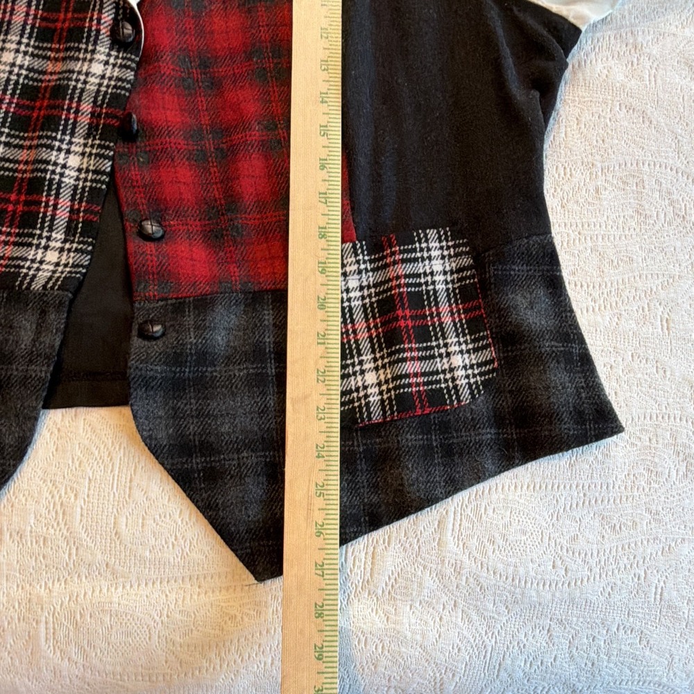 Tres Paquette Womens Plus 3X Plaid Patchwork Collared Button Blouse Black Red - Picture 4 of 5